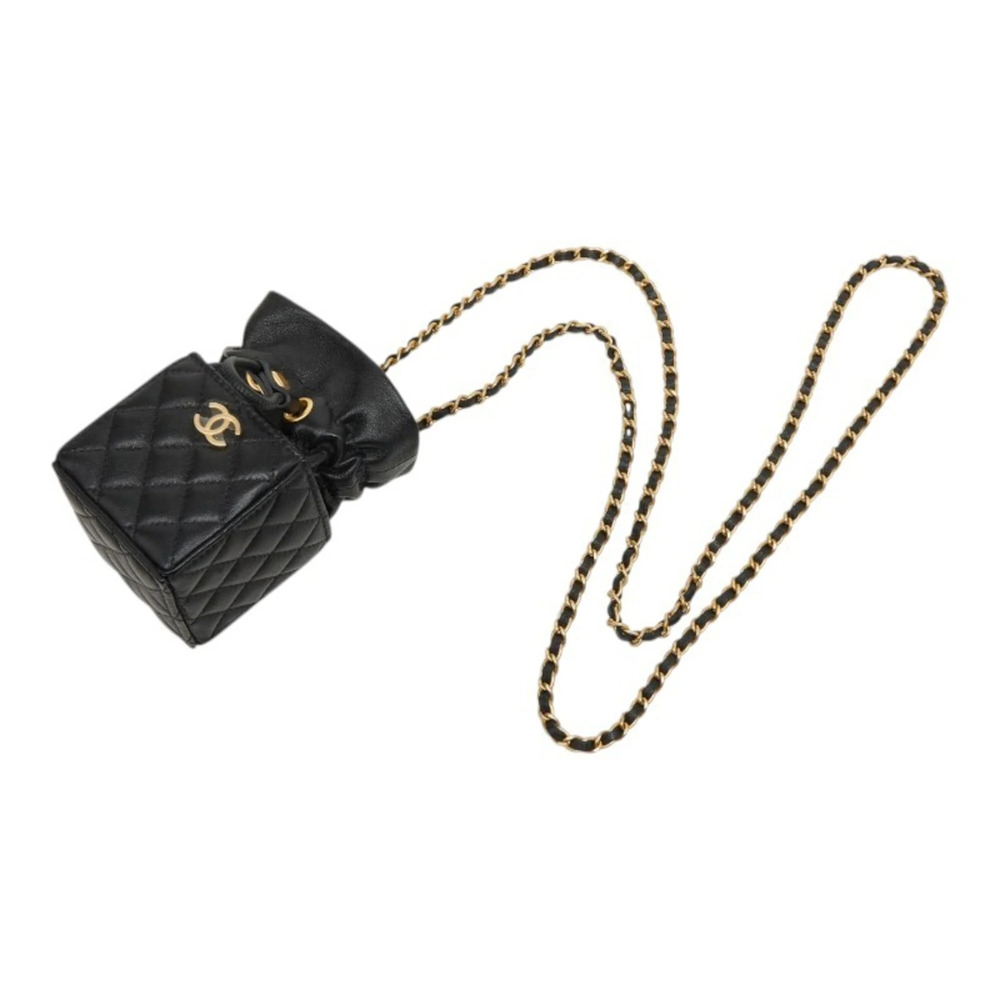 CHANEL Black Lambskin Leather Logo Shoulder Bag - Picture 5 of 10